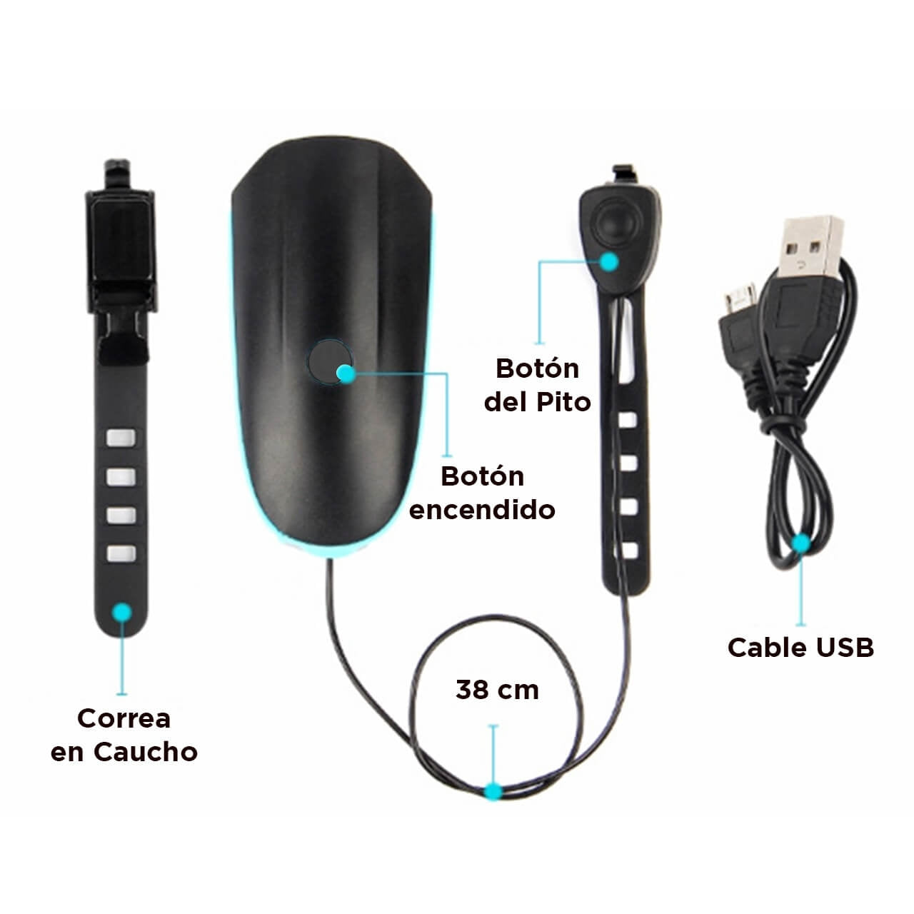 Luz Recargable para Bicicleta con Bocina