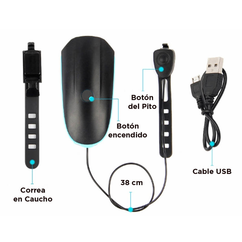 Luz Recargable para Bicicleta con Bocina